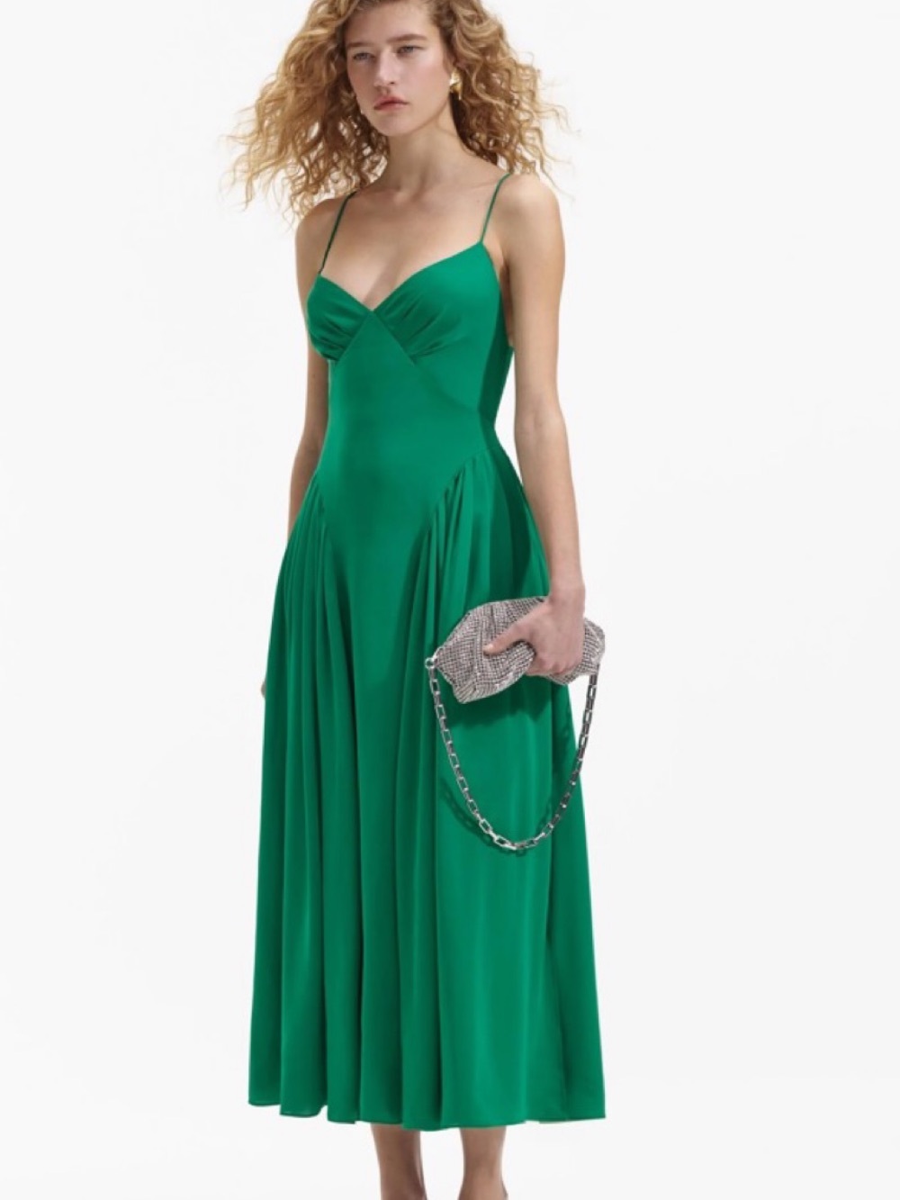 Self-Portrait Emerald Green Spaghetti-Strap Midi Dress